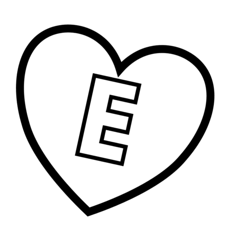 Letter E In Heart Coloring Page